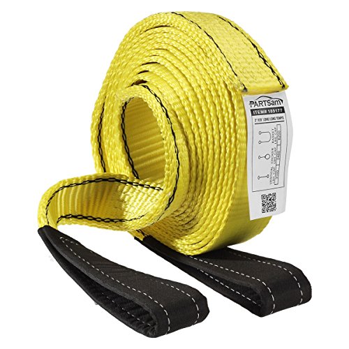 Partsam Premium Crane Towing Strap 20feet x 2inch Durable 3400Dtex - Heavy Duty Web Sling - Corrosion Resistance Polyester Industrial Flat Eye-Eye Rope