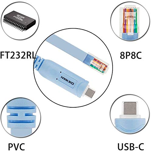 USB-C Cisco Console Cable,OIKWAN 6ft USB Type C to RJ45 Serial Adapter Essential Accessory of Cisco, NETGEAR, Ubiquity, LINKSYS, TP-Link Routers/Switches for Laptops