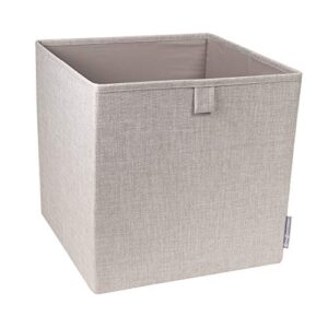 bigso soft multi purpose foldable cube storage box | collapsible fabric storage cube for storage on shelves | polyester fabric foldable storage cube organizer for closet | 12.4’’x12.4’’x12.4’’ | beige