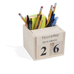brightmaison bgt dexo desk organizer, pen holder & desk calendar, diy projects unfinished wood, natural