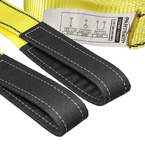 Partsam Premium 1Pcs Crane Towing Strap 10feet x 2inch Durable 3400Dtex - Heavy Duty Web Sling - Corrosion Resistance Polyester Industrial Flat Eye-Eye Ropes