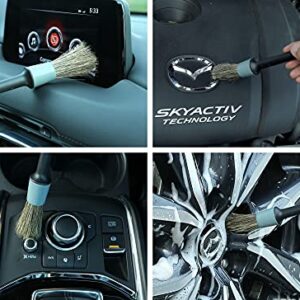 TAKAVU Boar Hair Detailing Brush Set, 5pcs Detail Brushes, 3pcs Wire Brush, Air Conditioner Brush & Microfiber Towel for Cleaning Engine, Wheel, Interior, Air Vent, Emblem, Car, Motorcycle