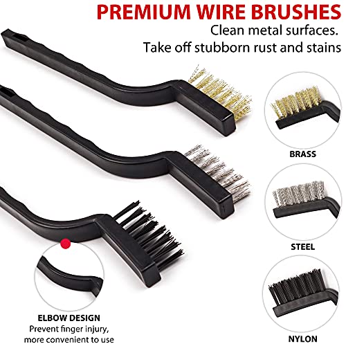 TAKAVU Boar Hair Detailing Brush Set, 5pcs Detail Brushes, 3pcs Wire Brush, Air Conditioner Brush & Microfiber Towel for Cleaning Engine, Wheel, Interior, Air Vent, Emblem, Car, Motorcycle