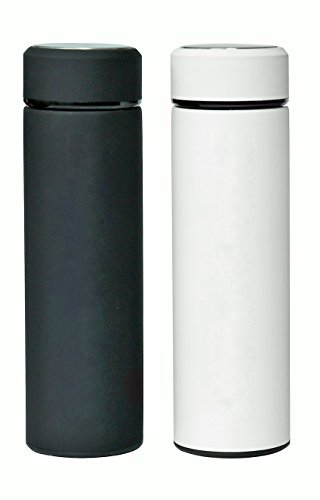 Stainless Steel Water Bottle Tumblers: BPA Free, Vacuum Insulated Travel Mug with Lid and Removable Fruit and Tea Filter  for Hot or Cold Beverages - 17 oz. Infuser Bottles Set of 2 (Black and White)