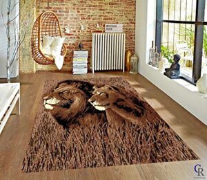 safari lion and lioness modern animal print african theme area rug (5’ 3” x 7’ 5”)