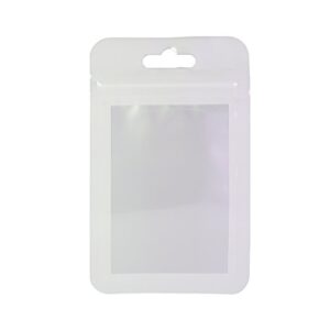 qq studio round top clear window pe zip top seal packaging bag w/hanghole (100pcs) (white/white, 7.5cm x 12cm (3.0"x4.7"))