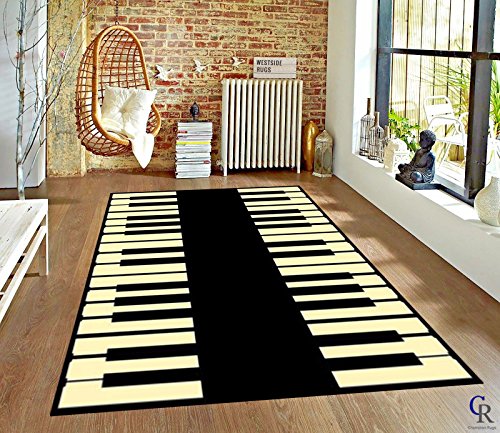 Champion Rugs Music Piano Keys Musical Studio Room Play Keyboard Time Area Rug (5’ 3” X 7’ 5”)