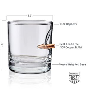 BenShot Rocks Glass with Real .308 Bullet - 11oz | Made in the USA [Set of 2]