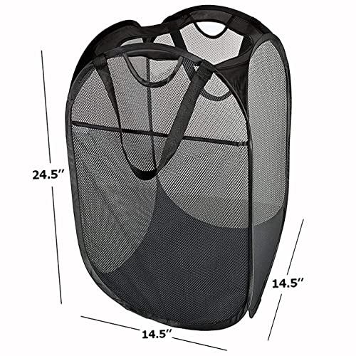 HOUSE AGAIN Mesh Popup Laundry Hamper, [Reinforced] Collapsible Laundry Basket, Foldable Pop Up Hamper with Durable Handles, Easy to Open and Fold for Dorm, Laundry Room, Bedroom, RV, (Black)