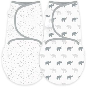 amazing baby swaddle blanket with adjustable wrap, tiny elephants and confetti, sterling, small, 2 count (pack of 1)