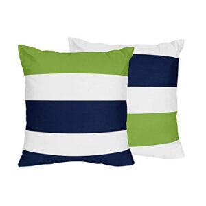sweet jojo designs navy blue, lime green and white decorative accent throw pillows for stripe collection - set of 2