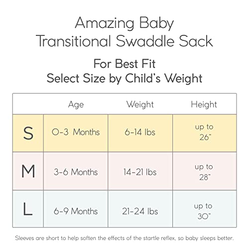 Amazing Baby Transitional Swaddle Sack with Arms Up Half-Length Sleeves and Mitten Cuffs, Tiny Elephants, Sterling, Medium, 3-6 months, 14-21 lbs (Better Sleep for Baby, Easy Swaddle Transition)