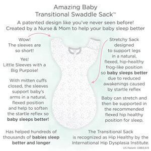 Amazing Baby Transitional Swaddle Sack with Arms Up Half-Length Sleeves and Mitten Cuffs, Tiny Elephants, Sterling, Medium, 3-6 months, 14-21 lbs (Better Sleep for Baby, Easy Swaddle Transition)