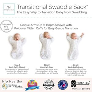 Amazing Baby Transitional Swaddle Sack with Arms Up Half-Length Sleeves and Mitten Cuffs, Tiny Elephants, Sterling, Medium, 3-6 months, 14-21 lbs (Better Sleep for Baby, Easy Swaddle Transition)