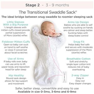 Amazing Baby Transitional Swaddle Sack with Arms Up Half-Length Sleeves and Mitten Cuffs, Tiny Elephants, Sterling, Medium, 3-6 months, 14-21 lbs (Better Sleep for Baby, Easy Swaddle Transition)