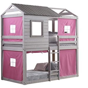 DONCO Twin/Twin Blind Bunk Loft Bunk with Pink Tent Kit