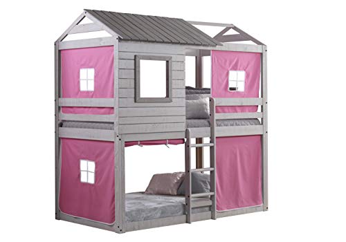 DONCO Twin/Twin Blind Bunk Loft Bunk with Pink Tent Kit