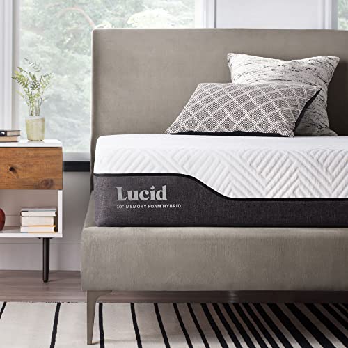 Lucid 10 Inch Hybrid Mattress – Bamboo Charcoal and Aloe Vera Infused- Memory Foam Mattress- Moisture Wicking – Odor Reducing