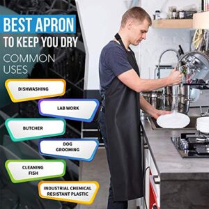 Aulett Home Waterproof Rubber Vinyl Apron Black - 40" Heavy Duty Model - Stay Dry When Dishwashing, Lab Work, Butcher, Dog Grooming, Cleaning Fish - Industrial Chemical Resistant Plastic