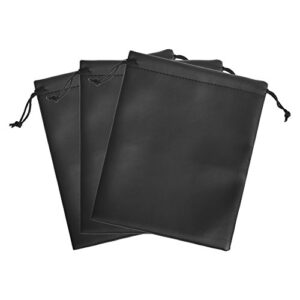 bcp 3pcs 7.5x9” black color pu leather double drawstring protection headphone pouch bag headphone pouch (7.5x9)