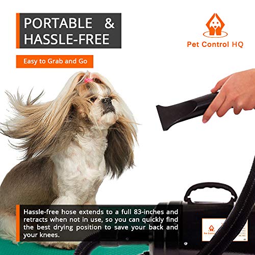 Dog Hair Dryer Blower for Grooming - Professional High Velocity 4.5HP Blow Dryer for Dogs - Adjustable Heat Low Noise Quiet Air Flow - Pet Dryer for Grooming