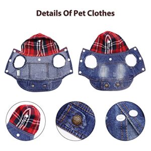 SILD Pet Clothes Dog Jeans Jacket Cool Blue Denim Coat Small Medium Dogs Lapel Vests Classic Hoodies Puppy Blue Vintage Washed Clothes (Plaid Hat,XS)