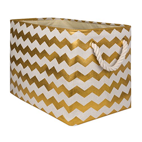 DII Polyester Container with Handles, Chevron Storage Bin, Medium, Gold