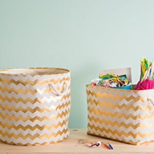 DII Polyester Container with Handles, Chevron Storage Bin, Medium, Gold