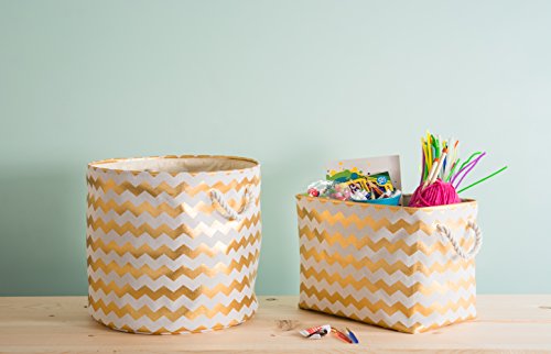 DII Polyester Container with Handles, Chevron Storage Bin, Medium, Gold