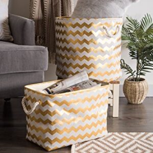 DII Polyester Container with Handles, Chevron Storage Bin, Medium, Gold