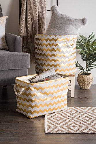 DII Polyester Container with Handles, Chevron Storage Bin, Medium, Gold