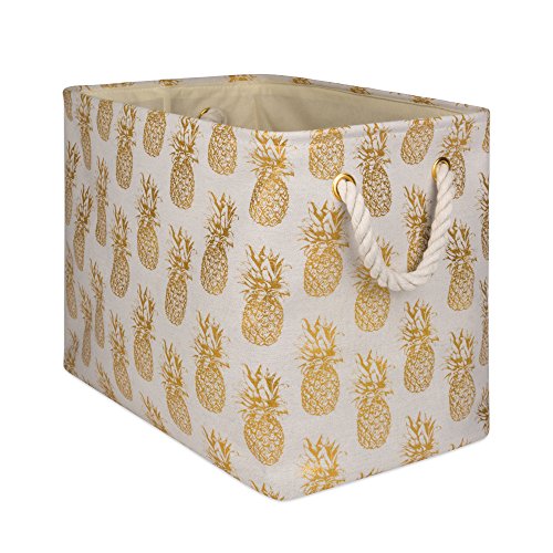 DII Polyester Storage Bin, Gold Metallic Collection Collapsible with Handles, Medium, Pineapple