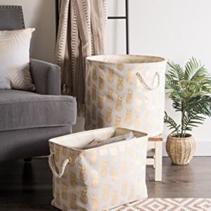 DII Polyester Storage Bin, Gold Metallic Collection Collapsible with Handles, Medium, Pineapple