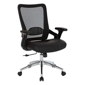 office star emh series screen back adjustable office desk chair with built-in lumbar support and padded flip arms, black bonded leather