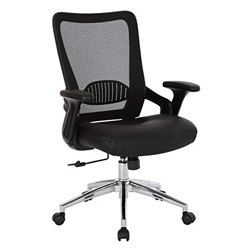 Office Star EMH Series Screen Back Adjustable Office Desk Chair with Built-in Lumbar Support and Padded Flip Arms, Black Bonded Leather