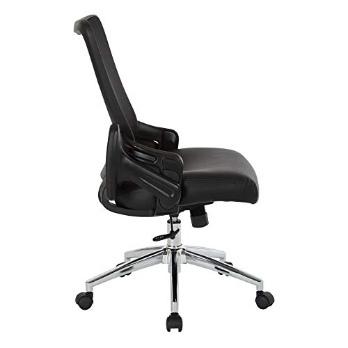 Office Star EMH Series Screen Back Adjustable Office Desk Chair with Built-in Lumbar Support and Padded Flip Arms, Black Bonded Leather