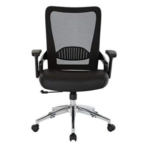 Office Star EMH Series Screen Back Adjustable Office Desk Chair with Built-in Lumbar Support and Padded Flip Arms, Black Bonded Leather