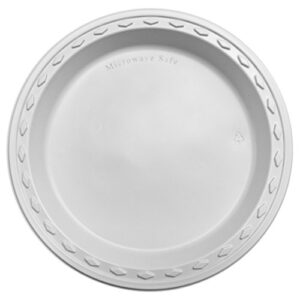 simply deliver 9-inch plastic plate, microwavable and dishwasher safe, white, 100-count