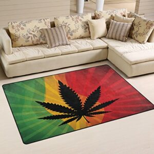 alaza non-slip area rugs home decor, retro rainbow marijuana leaf floor mat living room bedroom carpets doormats 31 x 20 inches