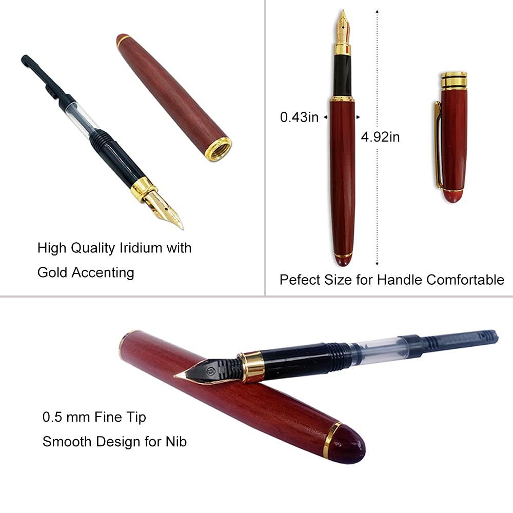 3 Pcs Wooden Pens Set with Gift Case/Best Writing Fountain Fancy Ballpoint Pen and Luxury Gel Pen with Ink Refills, Promotional Business Designer Pens