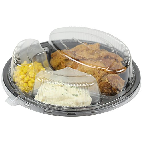 Simply Deliver 10-Inch Plastic Plate, 3 Compartments, Microwavable and Dishwasher Safe, Black, 100-Count