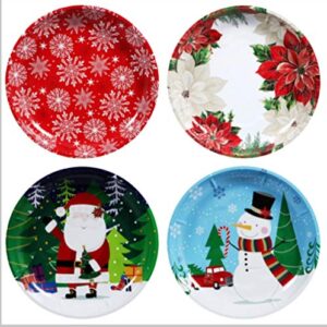 Christmas House Holiday Prints Round Tin Serving Trays Cookie Plates Christmas Platters Bundle Set Set of 3 10 inch