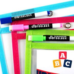 Dry Erase Pockets 12pc [10” x 13”] +Free PENS +Bonus 900 Downloadable Worksheets! Write and Wipe Reusable Plastic Sheet Protectors for Classroom Organization & Teaching Supplies by Teachers Toolbox