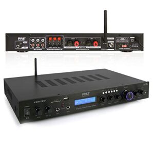 pyle - pda7bu (black) - 5 channel rack mount bluetooth receiver, home theater amp, speaker amplifier, bluetooth wireless streaming, mp3/usb/sd/aux/fm radio, 200 watt, with digital id3 lcd display