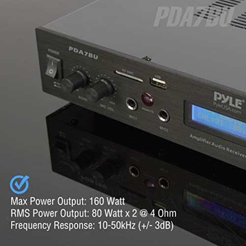 Pyle - PDA7BU (Black) - 5 Channel Rack Mount Bluetooth Receiver, Home Theater Amp, Speaker Amplifier, Bluetooth Wireless Streaming, MP3/USB/SD/AUX/FM Radio, 200 Watt, with Digital ID3 LCD Display