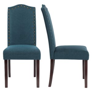 lssbought set of 2 luxurious fabric dining chairs with copper nails and solid wood legs (teal)