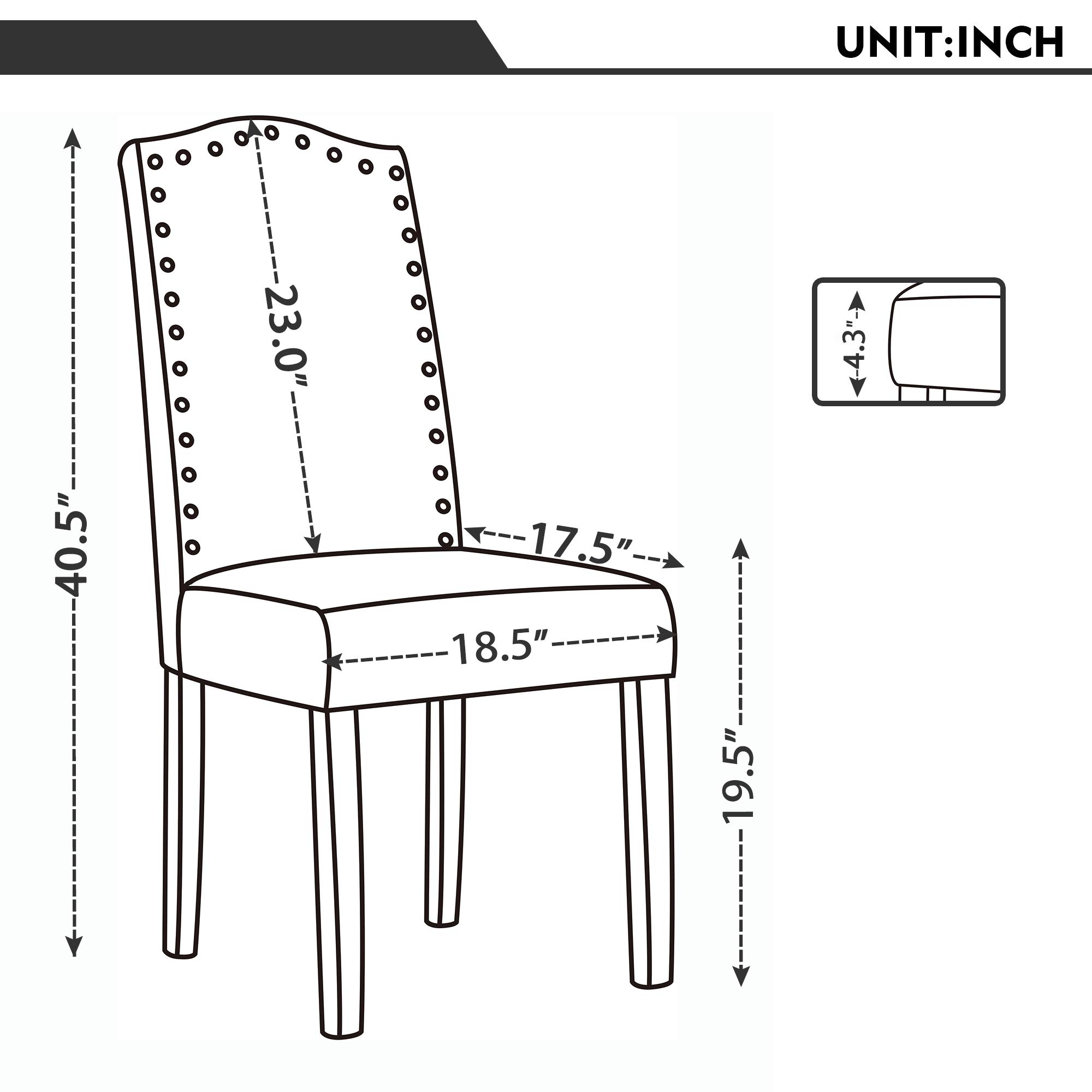 LSSBOUGHT Set of 2 Luxurious Fabric Dining Chairs with Copper Nails and Solid Wood Legs (Teal)