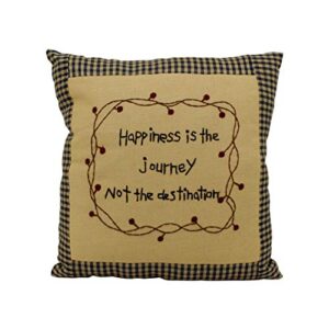 cvhomedeco. rustic “happiness is the journey not the destination” embroidered throw pillow with berry vine decorative accent. 10 x 10 inch