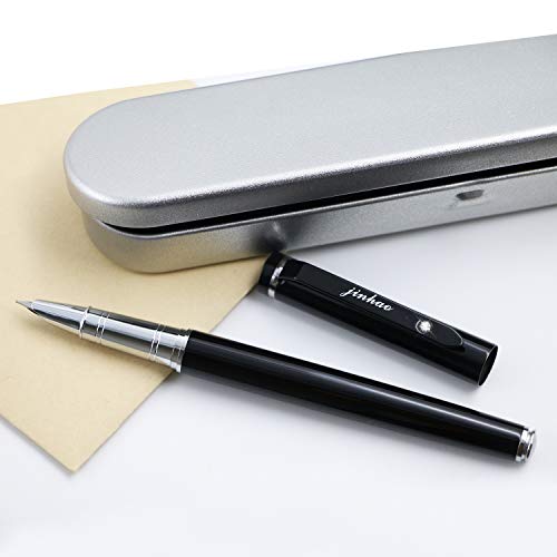 JinHao 101 Black Fountain Pen Set 0.38mm Extra Fine Nib Writing Calligraphy Ink Pens with Metal Pen Case