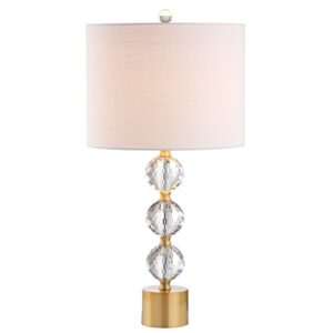 jonathan y jyl5017a ashley 25.25" crystal led table lamp glam transitional bedside desk nightstand lamp for bedroom living room office college bookcase led bulb included, clear/brass gold